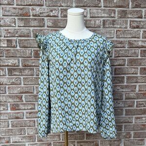 J Crew Floral Green and Blue Women's Top
